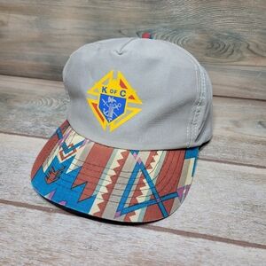 Vintage 90s Knights of Columbus Aztec Print Bill Trucker Style Cap Hat Note th